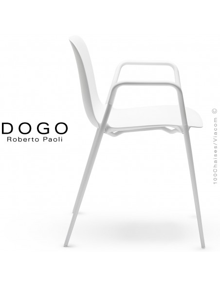 Fauteuil DOGO, structure peint blanc, assise plastique blanc.