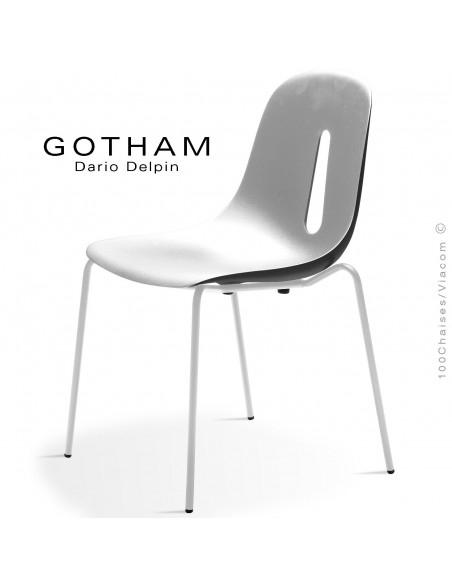 Chaise GOTHAM S, structure peint blanc, assise plastique blanc+anthracite.