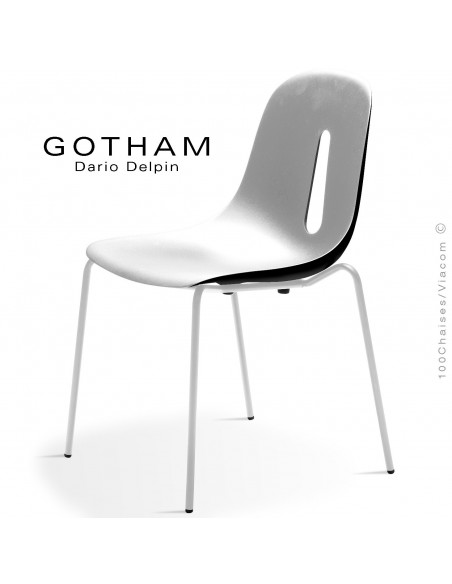 Chaise GOTHAM S, structure peint blanc, assise plastique blanc+noir.