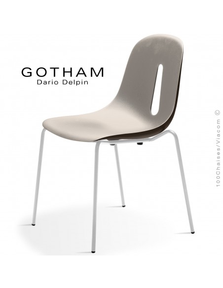 Chaise GOTHAM S, structure peint blanc, assise plastique crème+café.