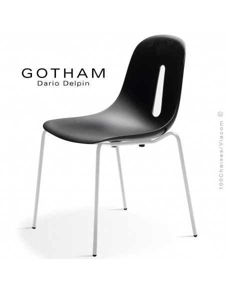 Chaise GOTHAM S, structure peint blanc, assise plastique noir.