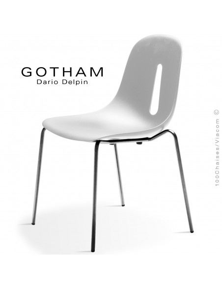 Chaise GOTHAM S, structure peint chrome, assise plastique blanc.