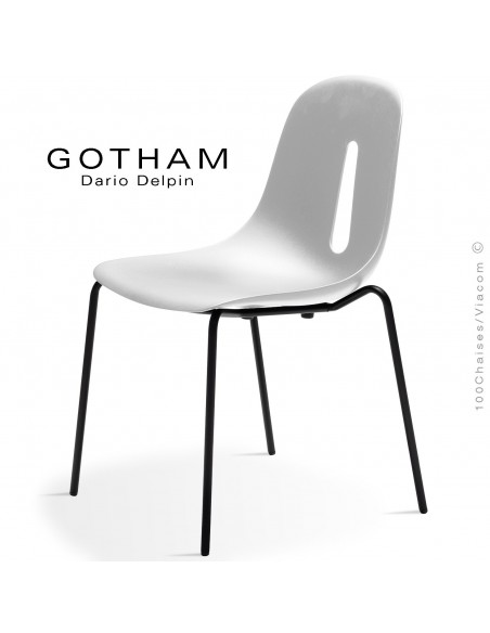 Chaise GOTHAM S, structure peint noir, assise plastique blanc.
