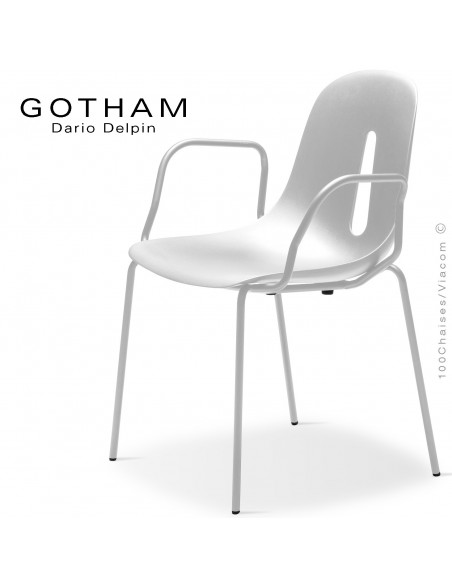 Fauteuil GOTHAM P, structure peint blanc, assise plastique blanc.