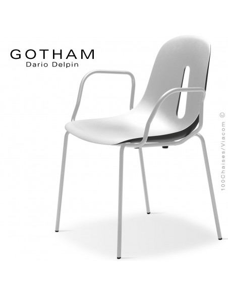 Fauteuil GOTHAM P, structure peint blanc, assise plastique blanc+anthracite.