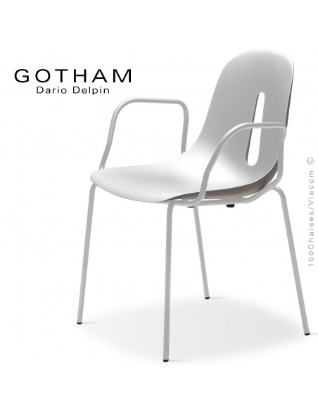 Fauteuil GOTHAM P, structure peint blanc, assise plastique blanc+mud.