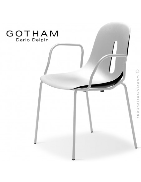 Fauteuil GOTHAM P, structure peint blanc, assise plastique blanc+noir.