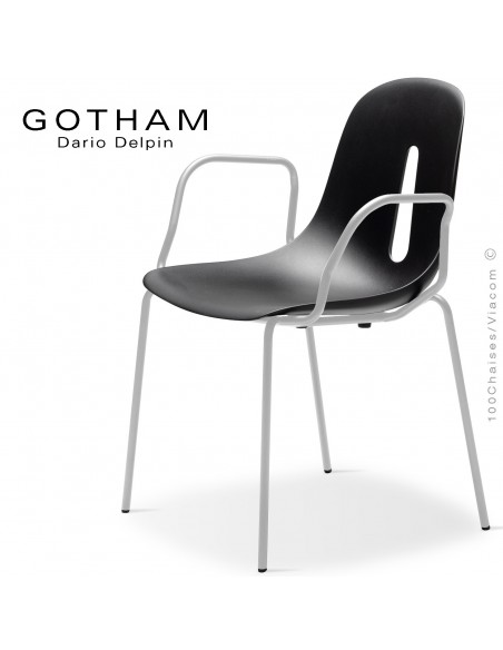 Fauteuil GOTHAM P, structure peint blanc, assise plastique noir.