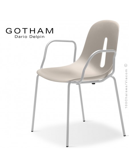 Fauteuil GOTHAM P, structure peint blanc, assise plastique sable.