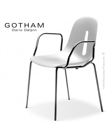Fauteuil GOTHAM P, structure peint chrome, assise plastique blanc.