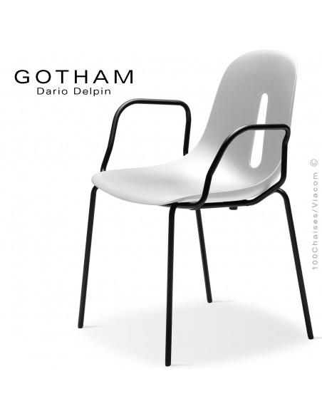 Fauteuil GOTHAM P, structure peint noir, assise plastique blanc.