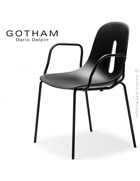 Fauteuil GOTHAM P, structure peint noir, assise plastique noir.