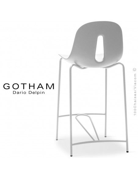 Tabouret de cuisine GOTHAM SG 65, structure peint blanc, assise plastique blanc.