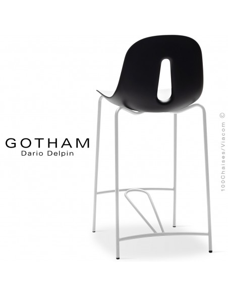 Tabouret de cuisine GOTHAM SG 65, structure peint blanc, assise plastique blanc+noir.