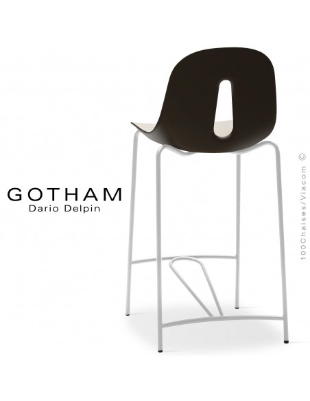 Tabouret de cuisine GOTHAM SG 65, structure peint blanc, assise plastique crème+café.