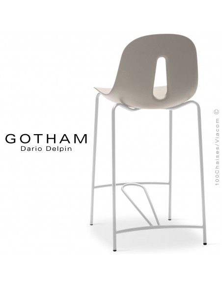 Tabouret de cuisine GOTHAM SG 65, structure peint blanc, assise plastique sable.