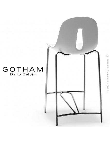 Tabouret de cuisine GOTHAM SG 65, structure peint chrome, assise plastique blanc.