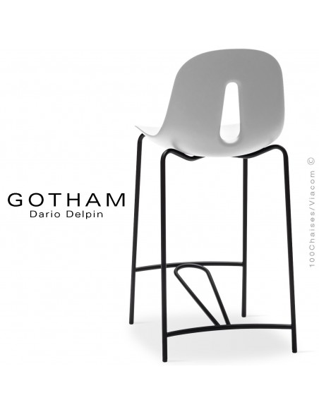 Tabouret de cuisine GOTHAM SG 65, structure peint noir, assise plastique blanc.