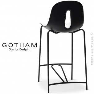 Tabouret de cuisine GOTHAM SG 65, structure peint noir, assise plastique blanc+noir.
