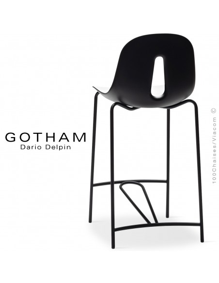 Tabouret de cuisine GOTHAM SG 65, structure peint noir, assise plastique blanc+noir.