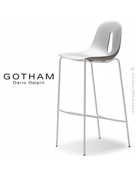 Tabouret de bar GOTHAM SG 80, structure peint blanc, assise plastique blanc+mud.