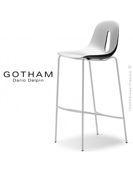 Tabouret de bar GOTHAM SG 80, structure peint blanc, assise plastique blanc+noir.