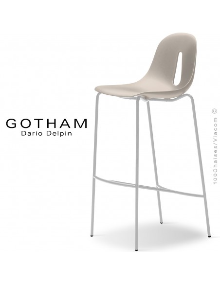 Tabouret de bar GOTHAM SG 80, structure peint blanc, assise plastique sable.