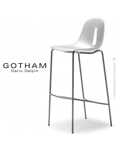 Tabouret de bar GOTHAM SG 80, structure peint chrome, assise plastique blanc.