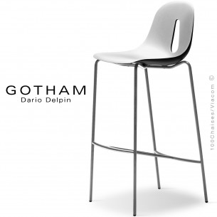 Tabouret de bar GOTHAM SG 80, structure peint chrome, assise plastique blanc+noir.