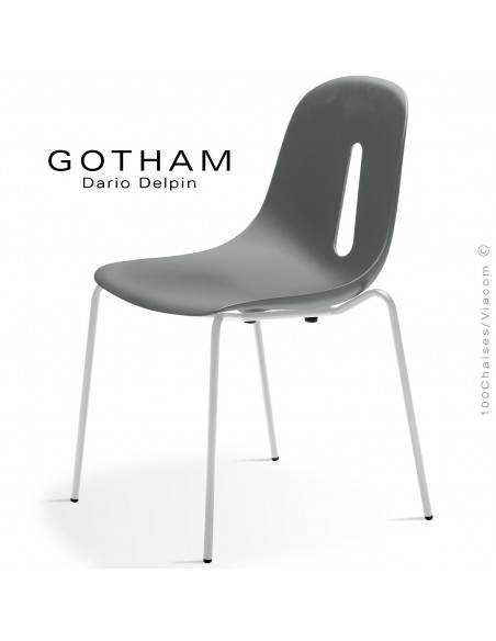 Chaise GOTHAM S, structure peint blanc, assise plastique gris.