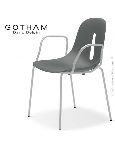Fauteuil GOTHAM P, structure peint blanc, assise plastique gris.