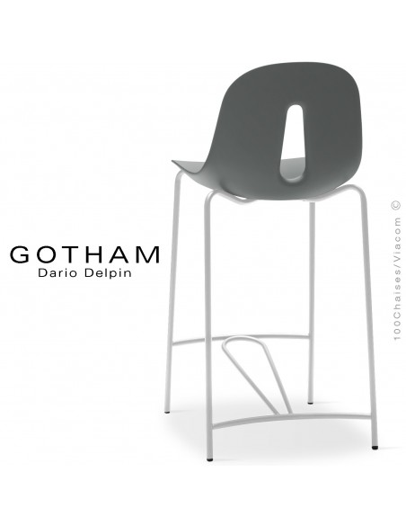 Tabouret de cuisine GOTHAM SG 65, structure peint blanc, assise plastique gris.
