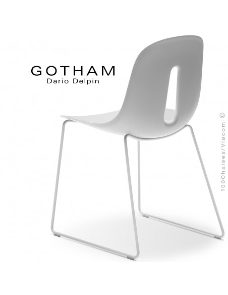 Chaise GOTHAM-SL, structure luge acier blanc, assise plastique blanc.