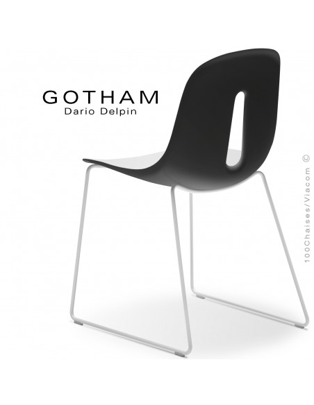 Chaise GOTHAM-SL, structure luge acier blanc, assise plastique blanc+anthracite