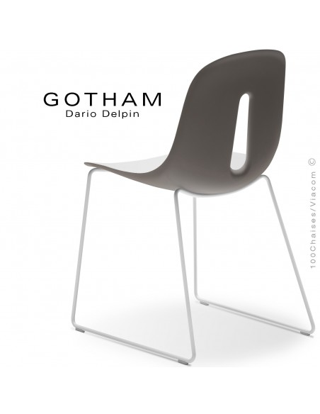 Chaise GOTHAM-SL, structure luge acier blanc, assise plastique blanc+mud