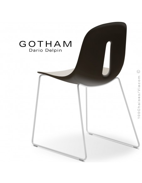 Chaise GOTHAM-SL, structure luge acier blanc, assise plastique crème+café