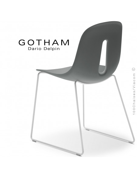 Chaise GOTHAM-SL, structure luge acier blanc, assise plastique gris