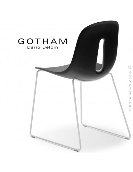 Chaise GOTHAM-SL, structure luge acier blanc, assise plastique noir