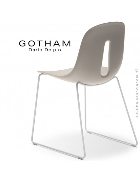 Chaise GOTHAM-SL, structure luge acier blanc, assise plastique sable