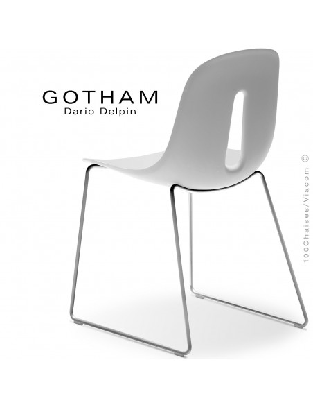 Chaise GOTHAM-SL, structure luge acier chrome, assise plastique blanc