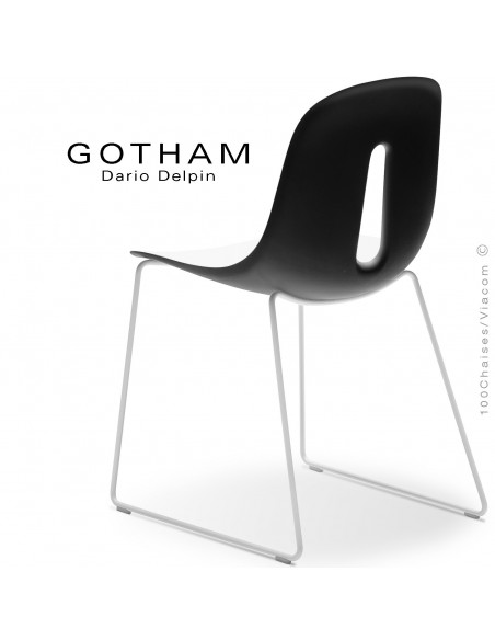 Chaise GOTHAM-SL, structure luge acier blanc, assise plastique blanc+noir