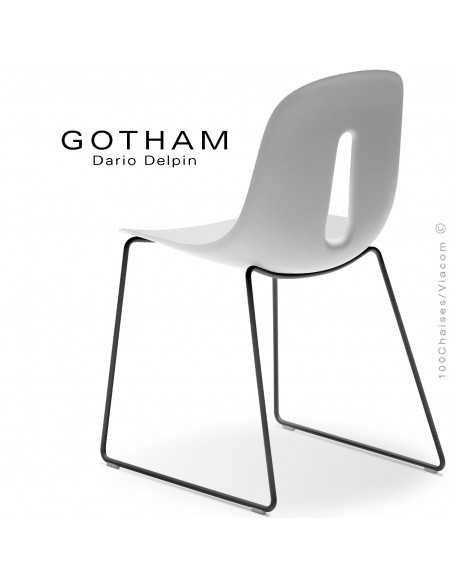 Chaise GOTHAM-SL, structure luge acier noir, assise plastique blanc