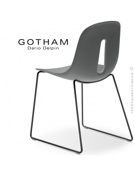 Chaise GOTHAM-SL, structure luge acier noir, assise plastique gris