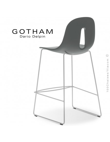 Tabouret de cuisine GOTHAM-SL-SG-65, structure luge acier blanc , assise plastique gris.