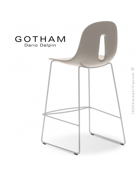 Tabouret de cuisine GOTHAM-SL-SG-65, structure luge acier blanc , assise plastique sable