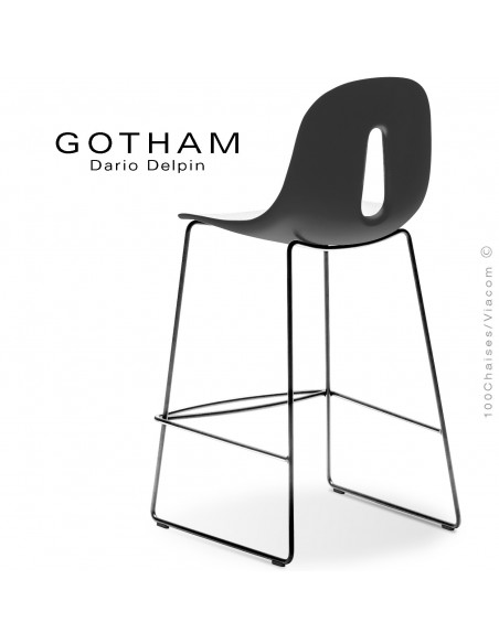 Tabouret de cuisine GOTHAM-SL-SG-65, structure luge acier chrome , assise plastique blanc+anthracite