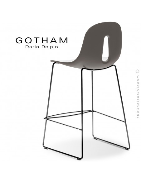 Tabouret de cuisine GOTHAM-SL-SG-65, structure luge acier chrome , assise plastique blanc+mud