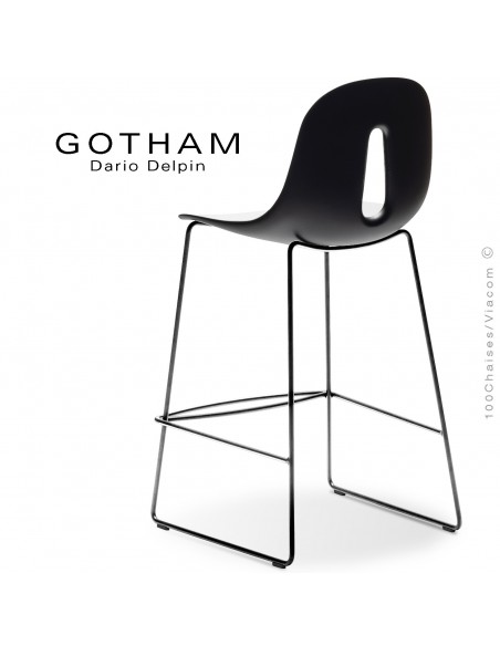 Tabouret de cuisine GOTHAM-SL-SG-65, structure luge acier chrome , assise plastique blanc+noir