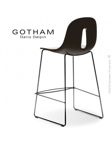 Tabouret de cuisine GOTHAM-SL-SG-65, structure luge acier chrome , assise plastique crème+café