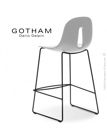 Tabouret de cuisine GOTHAM-SL-SG-65, structure luge acier noir , assise plastique blanc